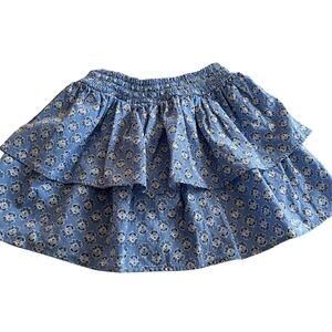 Mayoral Girls Blue White Floral Tiered Ruffle Cotton Skirt Size 8 Cottagecore